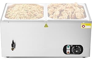 WILPREP Bain Marie Food Warmer, Single-Well Commercial food warmer for Catering Restaurants Parties and Weddings, 1500W Rectangular Stainless buffet server with Drain Valve Adjustable Temperature