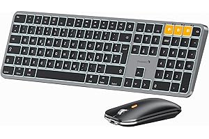 ‎PROTOARC ProtoArc KM100-A Beleuchtet Tastatur Maus Set Kabellos für Mac, Bluetooth QWERTZ Funk Tastatur mit Maus, Wireless Flach Keyboard Multi-Gerät für MacBook Pro, MacBook Air, iPhone, iPad, Grau