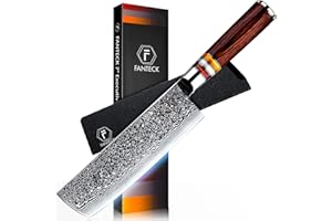 F FANTECK FANTECK Couteau de Cuisine Nakiri en Acier Damas de 67 Couche, Japonais de 18 cm, Professionnel, Manche en Bois de Pakka