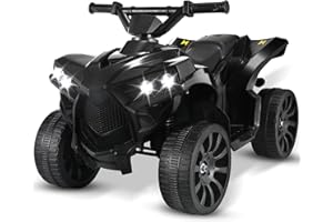 MAMIZO 6V Kids Electric Ride on Car, ATV Quad Bike with MP3 Music Player, Trumpet and LED Lights, USB Charging, Children Vehicle Quad Electric Car 3-5 km/h, for 3 Years Old Boys Girls, Black