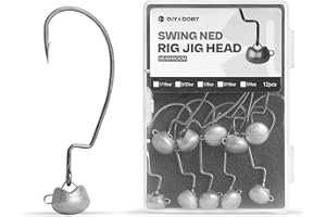 OJYDOIIIY OJY&DOIIIY Swing Weedless Ned Rig Jig Heads, 12 Pack Finesse Mushroom Shaky Jigheads 1/16 3/32 1/8 3/16 1/4oz for Bass Fishing