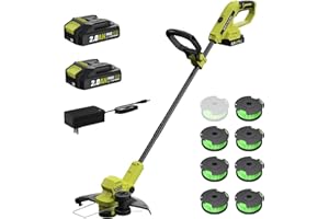 SEYVUM Cordless Strimmer,Grass Trimmer with 2 X 2.0Ah Battery Powered garden Strimmer with Feed Auto Line,20V Lightweight edge Trimmer With 8psc Grass Cutter Spool Line, 12inch Cutting Width for Lawn,Grass