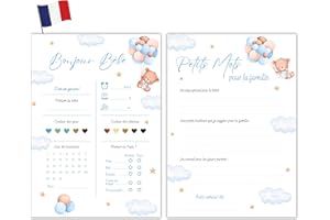 Milijou | 20 Carte pronostic Baby shower garçon | A5 | Jeu de pronostic pour gender reveal, Fête Prénatale, Cadeau femme enceinte, future maman (Garçon)