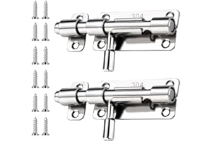 SMLOPLOM Chiavistello con Viti, 2 Pezzi Catenaccio Porta in Acciaio Inox 304, Adatto per Porte e Finestre, Argento
