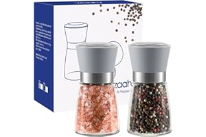 Vzaahu Salt and Pepper Grinders 2 Set with Ceramic Core Cinnamon,Adjustable Coarseness,Color Grey,Portable,Refillable Spice Mills,Home Kitchen Birthday,Housewarming Gifts
