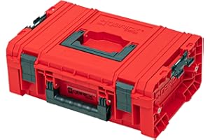 Qbrick System Pro Technician Case 2.0 Red Ultra HD walizka narzędziowa z tworzywa sztucznego, skrzynka na narzędzia z zamknięciami zaciskowymi, organizer do warsztatu, kolor czerwony, 45 x 33,2 x 17,1
