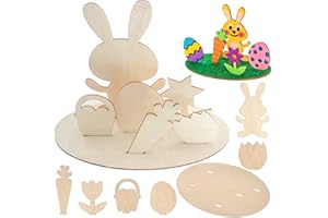 KEELYY Dekoracja wielkanocna, drewno, zestaw do majsterkowania dla dzieci na Wielkanoc, zajączek wielkanocny, jajka, kwiaty, marchewki, z drewna, dla dzieci, do majsterkowania, tworzenia i jako pomysł na dekorację