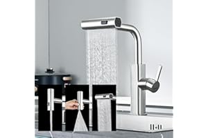 Robinet Cuisine avec Douchette Extensible, DETBOM 3 Modes de Réglage du Débit D'eau, Robinet Douchette Cuisine de Rotatif à 360°, Mitigeur Cuisine en Acier Inoxydable