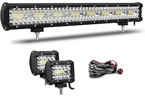 Willpower Barre LED 58cm 23'' 480W Spot et Inondation + 2 Phares de Travail 4'' - Rampe 12V 24V Étanche pour 4x4, Voiture, Camion, Tracteur, Quad, Véhicule, Bateau avec Câblage