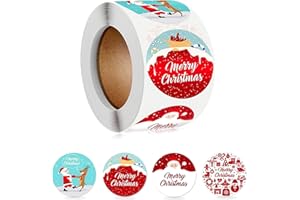 BIGCHEER Rotolo di adesivi natalizi, 500 pezzi, etichette rotonde, adesivi decorativi per Natale, buste, sacchetti regalo, sacchetti di carta (2)