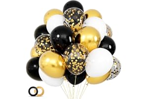 HYKJNBW 68Pcs Black White Gold Balloons with 12 Inch Black Gold Confetti Balloons for Graduation Birthday Wedding Party Decorations