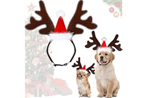 GUIANLOU Bandeau De Noël pour Animal, Chien Chat Bois De Renne, Couvre-Chef De Wapiti Réglable avec Bonnet, Accessoires pour Animaux