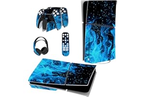 PlayVital Full Set Skin Sticker für ps5 Slim Konsole Disc Edition,Aufkleber Vinyl-Skin Stickers Schutzfolie Folie für ps5 Controller,Ladestation, Headset,Medienfernbedienung-Blaue Flamme