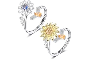 FUNEIA Ensemble de Bagues Anti Stress Réglables pour Femmes et Filles, Bagues Argent Antistress à Faire Tourner pour Soulager l'Anxiété Motifs pour Adultes