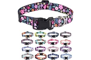 Mihqy Dog Collar, Adjustable, Soft and Comfortable Dog Collar, Bohemian, Flowers, Geometric, Tribal Design, for Small, Medium and Large Dogs (Flowers, XS)