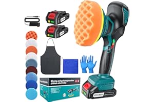 XIAZIR Pulidora Coche Inalámbrica 150 mm Orbital Doble Acción con 2×21V 2000mAh Baterías, Kit 13 Piezas, 6 Velocidades Ajustables 5500RPM, Pulidora Batería para Encerar, Eliminar Arañazos y Renovar Pintura