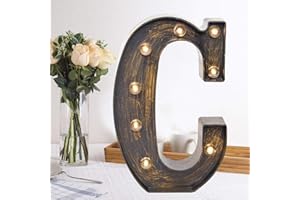 Oycbuzo Golden Black Led Marquee Letter - Industrial, Vintage Style Light Up Alphabet Letter Sign for Cafe Wedding Birthday Party Christmas Lamp Home Bar Initials Decor - C