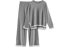 Yuson Girl Tuta Donna Elegante Completo 2 Pezzi Maglia Maniche Lunghe Pullover Top Elastico in Vita Pantaloni a Gamba Larga Set Complete Tailleur de Casa Autunnale Invernale Primavera