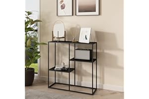 [en.casa] Strömstad stół konsolowy z 3 półkami, metalowy stelaż, stolik do przedpokoju, stolik pomocniczy, 80 x 80 x 26 cm, do salonu i sypialni, biura, czarny