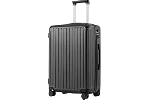 COOLIFE Suitcase Trolley Carry on Hand Cabin Luggage Hard Shell Suitcase Lightweight ABS Material with TSA Lock Telescopic Handle and 4 Dual Spinner Wheels (Black, 24 Inch)