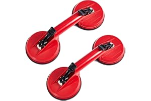 SATARGO Glass Suction Cups, 2 PACK Vacuum Lifter Tool, 4.7" Heavy Duty Suckers 70KG Dual Lifting Pads to Lift Tiles, Granite, Metal and Wood Panels