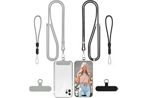 COCASES Handyband Univeral, 2 Stück Verstellbar Handyband und 2er Handyschlaufen zum umhängen Halsband Umhängenband kompatibel mit alle smartphones-2 Stück Handy Lanyard Pads Schwarz/Grau
