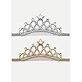 BabyMoon Baby Girl Rhinestone Crown Headbands Toddler Princess Acrylic Headband Hair Accessories Glittering for Girls Pack of 2 - Silver & Golden
