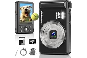 MYTHADORE 4K Digital Camera, 2.8 Inch 64MP UHD Compact Camera with 32GB Card, 1200mAh Battery, 16X Digital Zoom Mini Autofocus Vlogging Camera for Kids, Beginners, Teenagers