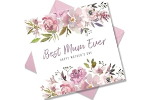 Punkcards - Mothers Day Card for Mum - ‘Best Mum Ever’ - Mothers Day Cards - from Daughter Son - Pink Watercolour Flowers - Beautiful Design - Love You Greeting Card