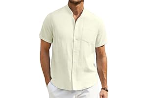 Enlision Hommes Chemises Manche Courte Chemise Lin Homme Solid Henley Shirts Été Col Mao Chemise de Plage Classique S-4XL