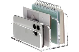 SANRUI Acrylic Mail File Organizer Sorters for Desk, 3 Upright Compartments Laddered Clear Desktop Vertical Letter Holder, Multifunction Envelope Folder Racks Holders for Office,Home, School