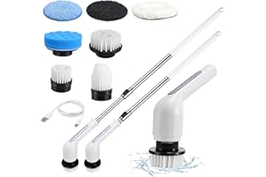 HIUYRFS Spazzola per Pulizia Elettrica, Lavasciuga con 3 Testine di Pulizia Intercambiabili, Braccio di Estensione Regolabile 24-116 cm, Lavasciuga per Bagno, Vasca da Bagno, Piastrelle, Pavimento