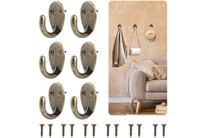 BIVOFU 6PCS Ensemble de Crochets Antiques en Laiton et Bronze Pour Décoration Rétro et Fonctionnelle Crochets Simples Bronze Muraux Patère Ton Crochets Ovales Pour Porte Manteau, Serviettes, et Plus.