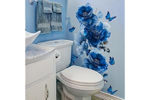 Fufuquare Adesivi da Parete con Farfalle e Fiori Blu Adesivi Murali Botanici in Vinile con Fiori Romantici per il Bagno la Stanza da Letto e il Salotto