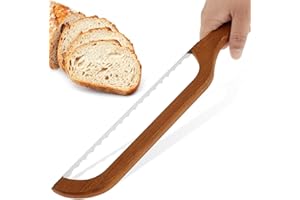 BUTORY Coltello da pane in legno con fiocco per pane in acciaio inox, affettatrice professionale per pane fatto in casa, per pasta madre, torte, frutta sgusciata, ecc