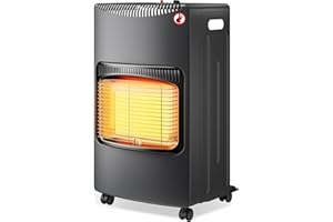 Wiltec Stufa a gas infrarossi 4,2K W, pieghevole, con rotelle, 3 livelli di potenza, con ODS