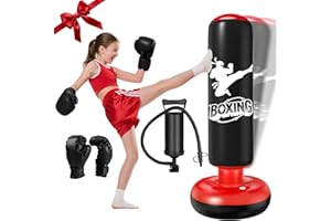 Sac de Frappe Enfant 160CM Ninonly Punching Ball Enfants avec Gants de Boxe Ultra-Résistant PVC Gonflable Sac de Boxe Cadeaux pour GarçOns et Filles 3-12 Ans pour Pratique du Karaté, Taekwondo