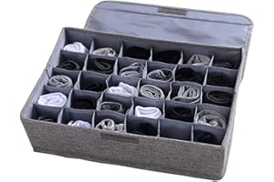 AARAINBOW Aufbewahrungsbox für Unterwäsche Socken, Krawatten Schublade Organizer mit Deckel, 30 Zellen, Faltbar, Stoff Schals Dessous Gürtel Aufbewahrung im Kleiderschrank (Grau)