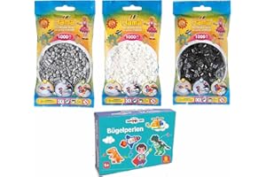 HAPPY PRICE TOYS Hama Midi Bügelperlen (Kon-25) Konvulut 3 Farben (Weiss 01,Grau 17,Schwarz 18) im farbigen Geschenkversandkarton