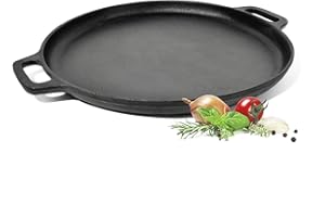 TOCIS BIG BBQ ToCi Grill Plate Smooth 35 x 3 cm (ØxH) Made of cast Iron | Grill pan Suitable for BBQ and Cooker | Universal pan Round and pre-Baked for Frying and Baking on The Grill