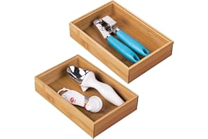 mDesign Juego de 2 separadores de cajones para la cocina – Organizadores para cajones modulares para cubertería y más – Cubertero de bambú para cajones de cocina – marrón claro