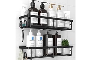Kitsure Duschablage ohne Bohren - 2 Stück rostfreie Badezimmer Organizer, schnell trocknende Badregal, mit großer Kapazität, langlebige Shampoo Halterung für Dusche aus Edelstahl, Large, Schwarz