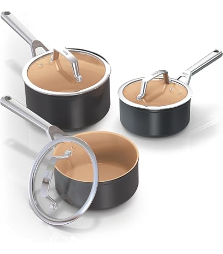 Lot De 6 Casseroles En Granit Avec Revêtement Céramique - Compatibles Induction, 20, 24 Et 28 Cm