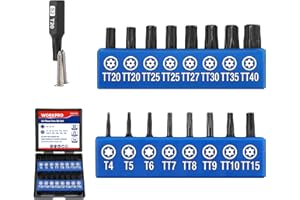 WORKPRO Zestaw bitów bezpiecznych Torx 16 szt., zestaw bitów gwiaździstych S2 ze stali, trzpień sześciokątny 1/4 cala, bit śrubokrętowy z magnetycznymi końcówkami w pudełku do przechowywania do