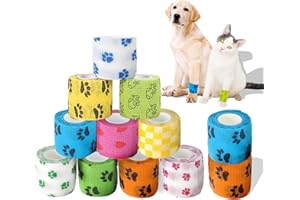 GIAPINST 12 Rotoli Benda Elastica Coesiva, Benda Elastica Autoadesiva 5cm x4.5m Pet Vet Wrap Benda Adesiva per Animali Domestici, Impermeabili Traspiranti, Ideale per il Ginocchio, Gatti, Cani