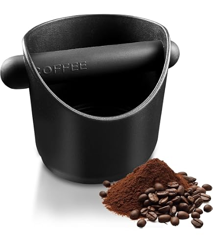 Eruceky Espresso Knock Box, Caffè Gomma Contenitore, con Bastoncino Silicone Accessori, per Raccolta e Riciclaggio, 3,94x3,94x4,33 Pollici (Nero
