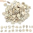 Dylan-EU 200 Pcs Wood Flower Leaf Embellishments - Cute Wooden Animal Shapes for Table Scatter, Confetti, DIY Scrapbooking, Wedding Decoration, Sewing Crafts
