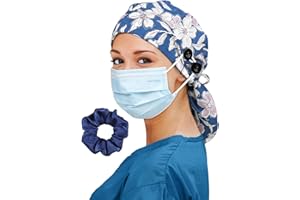 HACHAPY Satin Lined Scrub Cap for Women Extra Large Long Hair Surgical Nurse Cap 4 Buttons