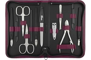 marQus Set de manicura y pedicura de 12 piezas de Solingen Alemania - Set manicura con todo lo necesario para hombre y mujer en estuche de piel auténtica