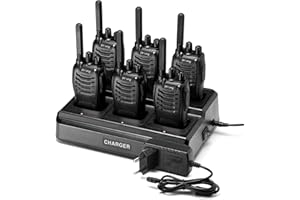 Talkie walkie Professionnel Longue portée PMR446 Radio, pofung PT88E radiocommunication Rechargeable 6 canaux Chargeur en Vrac Professionnel sans Licence Walky interphone Casque (Noir, 6 pcs)